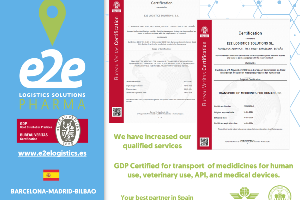 e2e Logistics Solutions obtiene la certificación para el transporte de medicamentos a nivel mundial